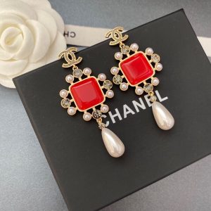 3 dark red square stone earrings gold tone for women 2799