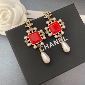 3-Dark Red Square Stone Earrings Gold Tone For Women   2799