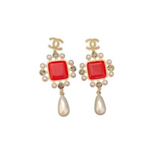 4 dark red square stone earrings gold tone for women 2799