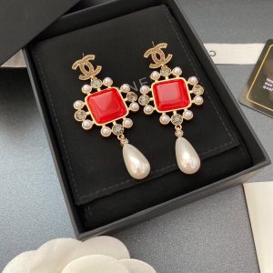 5 dark red square stone earrings gold tone for women 2799