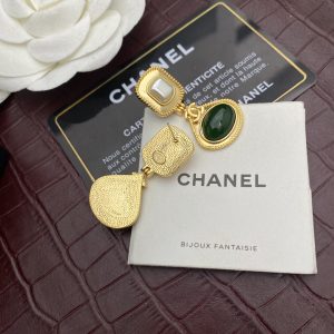 dark green stone thick btall earrings gold tone for women 2799