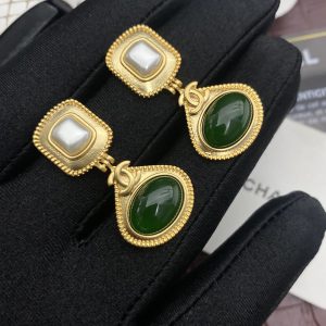 2 dark green stone thick border earrings gold tone for women 2799
