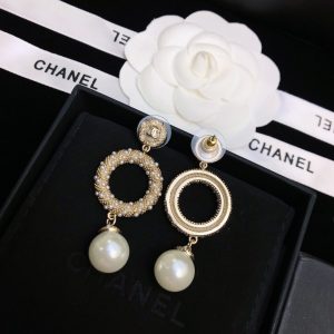 1 dangling white pearl and circle earrings gold tone for women 2799