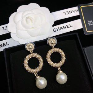 2 dangling white pearl and circle earrings gold tone for women 2799