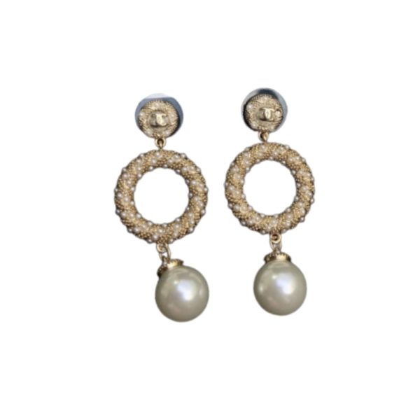 4 dangling white pearl and circle earrings gold tone for women 2799