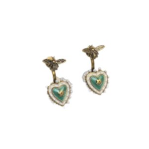 4 green heart bee shape earrings gold tone for women 2799