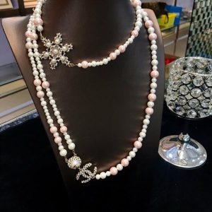 layered crystals flower pearl necklace white for women 2799