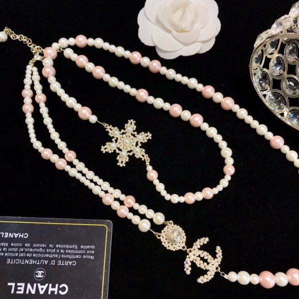 5 layered crystals flower pearl necklace white for women 2799