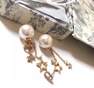 two stars long earrings gold tone for women 2799