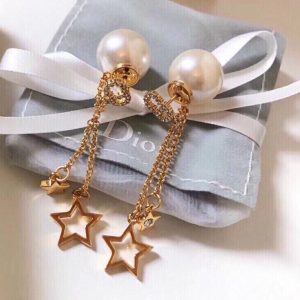 3 two stars long earrings gold tone for women 2799