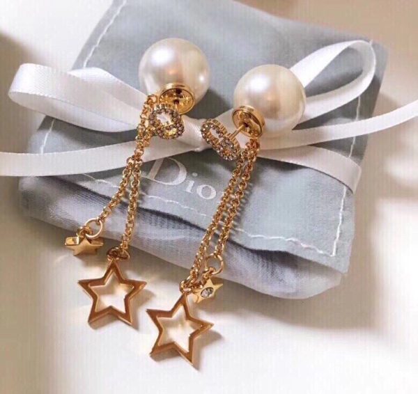 3 two stars long earrings gold tone for women 2799