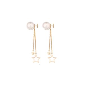 4-Two Stars Long Earrings Gold Tone For Women   2799