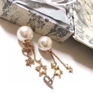 13 two stars long earrings gold tone for women 2799