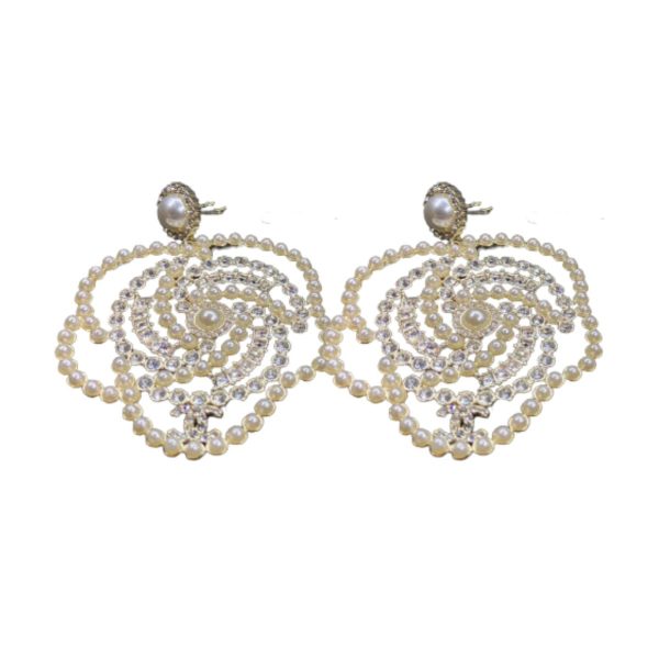 4 big camellia pearl earrings gold tone for women 2799