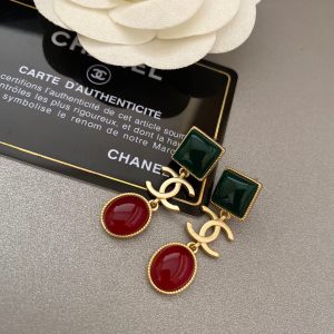 1 big dark green and dark red stone earrings gold tone for women 2799