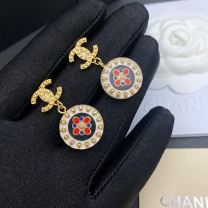 red and blue pattern in middle circle earrings gold tone for women 2799