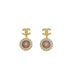4-Red And Blue Pattern In Middle Circle Earrings Gold Tone For Women   2799