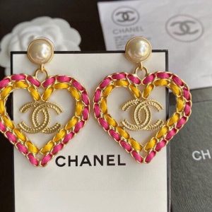pink yellow borders heart earrings gold tone for women 2799