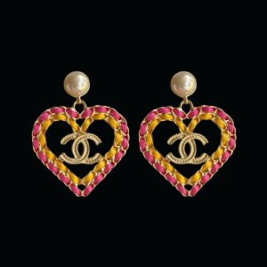 1 pink yellow borders heart earrings gold tone for women 2799