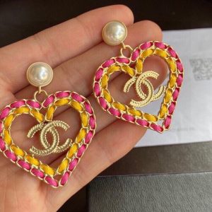 2 pink yellow borders heart earrings gold tone for women 2799