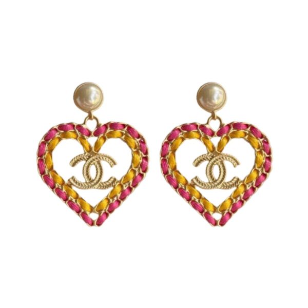 4 pink yellow borders heart earrings gold tone for women 2799