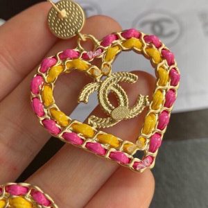 5 pink yellow borders heart earrings gold tone for women 2799