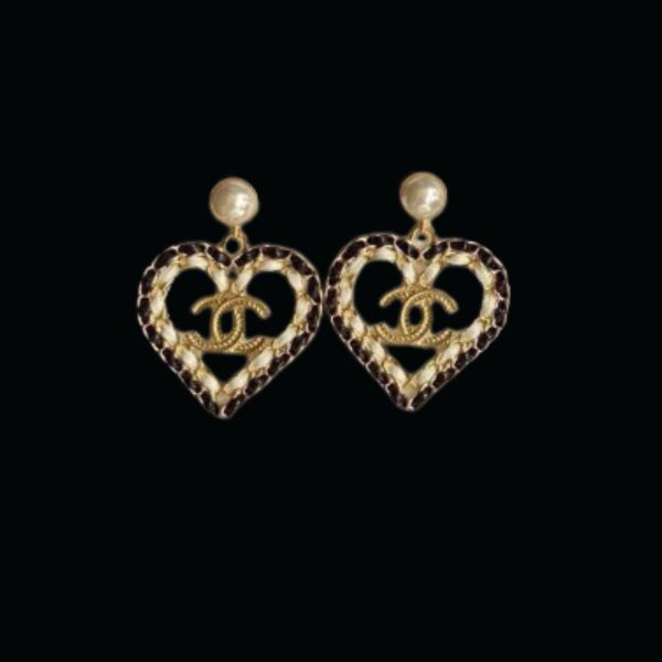 5 black white borders heart earrings gold tone for women 2799