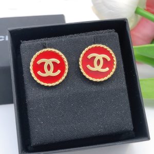 5 double c round earrings red for women 2799