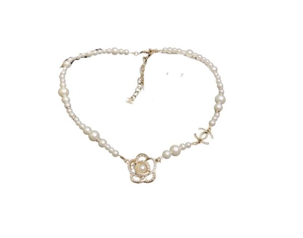4 pearl necklace with flower gold tone for women 2799