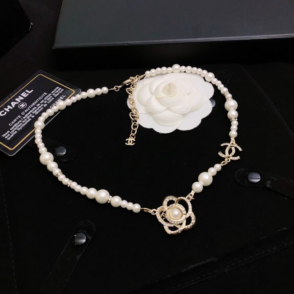 6 pearl necklace with flower gold tone for women 2799