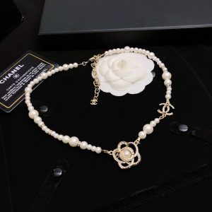 13 pearl necklace with flower gold tone for women 2799