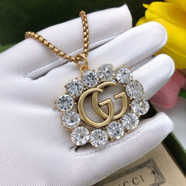 2 square crystal necklace gold for women 2799