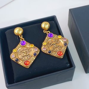 3 glass earrings gold for women 2799