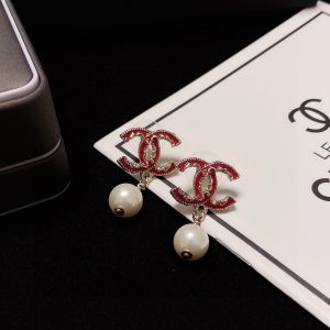 3-Pearl Earrings Red For Women   2799