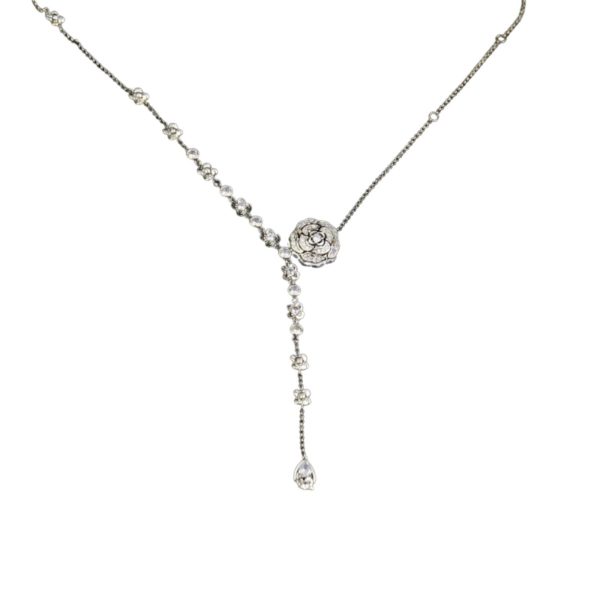 4 hollow camellia necklace silver for women 2799