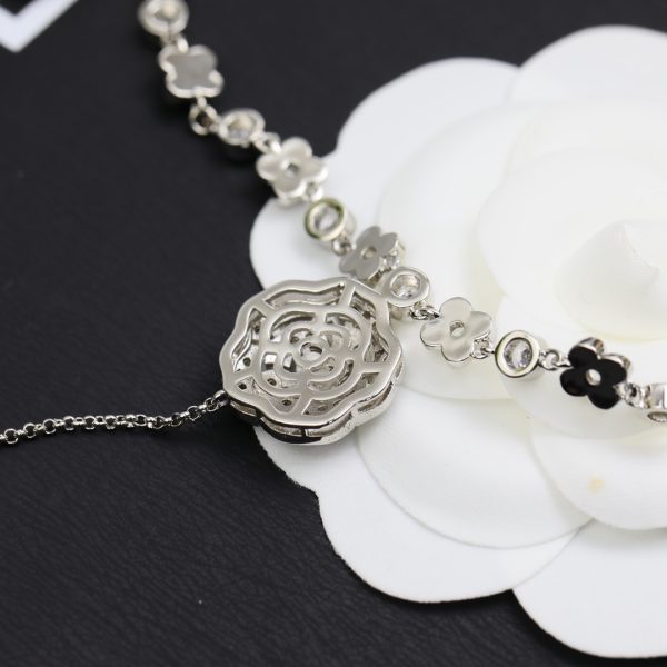 6 hollow camellia necklace silver for women 2799
