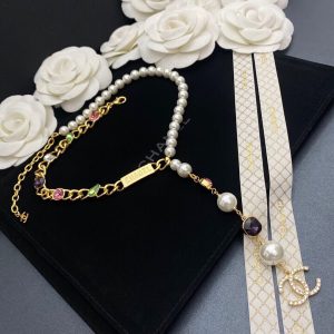 mix pearls and sparkling stone necklace gold tone for women 2799