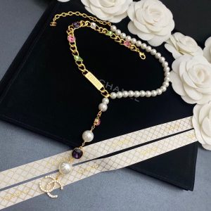 3-Mix Pearls And Sparkling Stone Necklace Gold Tone For Women   2799