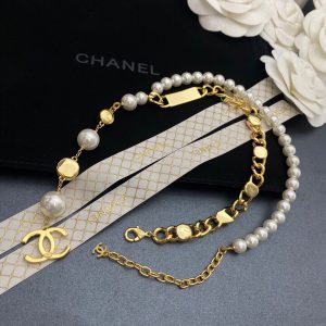 5 mix pearls and sparkling stone necklace gold tone for women 2799