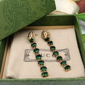 2-Lion Head Tassel Earrings Green For Women   2799