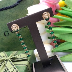3-Lion Head Tassel Earrings Green For Women   2799