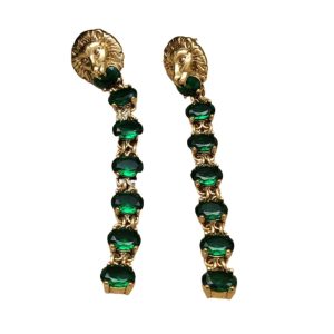 4-Lion Head Tassel Earrings Green For Women   2799
