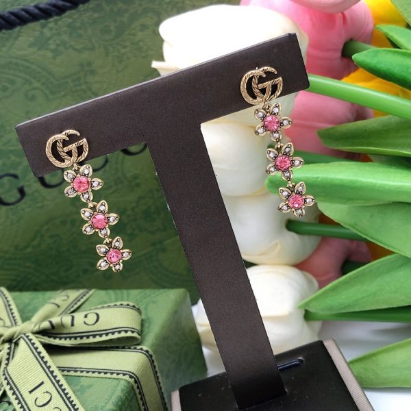 5 flower stud earrings pink for women 2799
