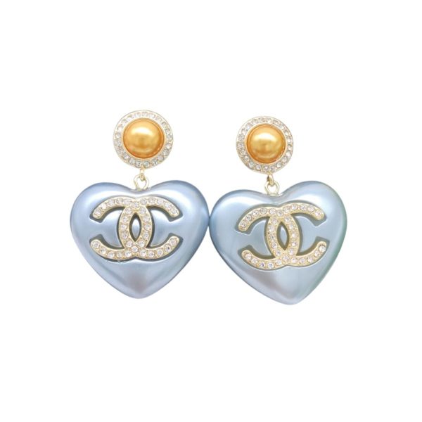 4 pearl heart earrings light blue for women 2799