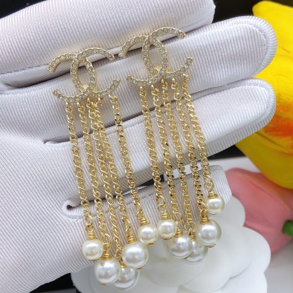 2 pearl tassel stud earrings gold for women 2799