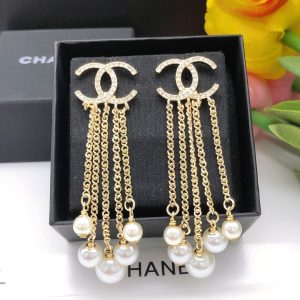 3-Pearl Tassel Stud Earrings Gold For Women   2799