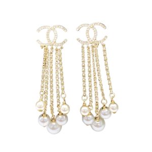 4-Pearl Tassel Stud Earrings Gold For Women   2799