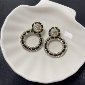 3-Double C Earrings Black For Women   2799