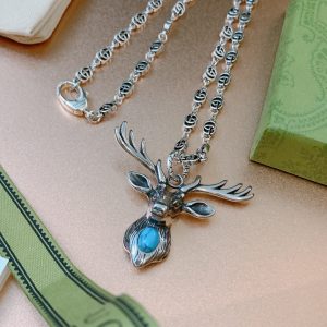 7 deer head necklace silver tone for women 2799