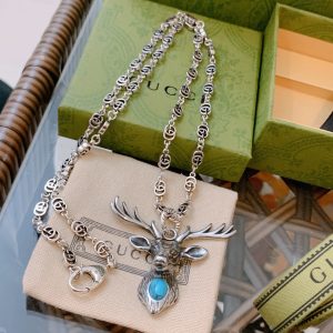 9 deer head necklace silver tone for women 2799